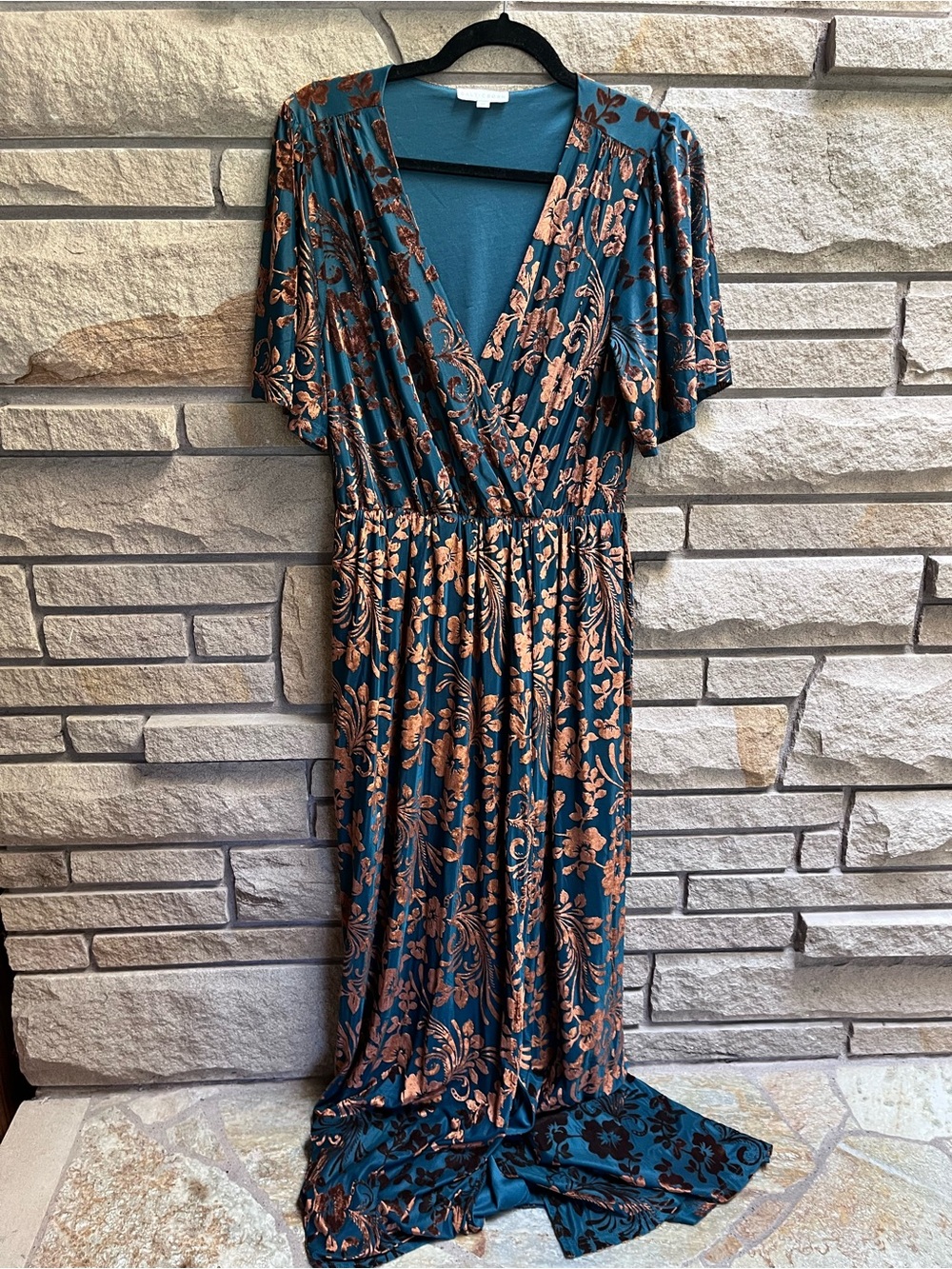 Baltic Born Uma Velvet Maxi Dress Jade Green Bronze Floral XL fall wedding guest - Picture 6 of 16